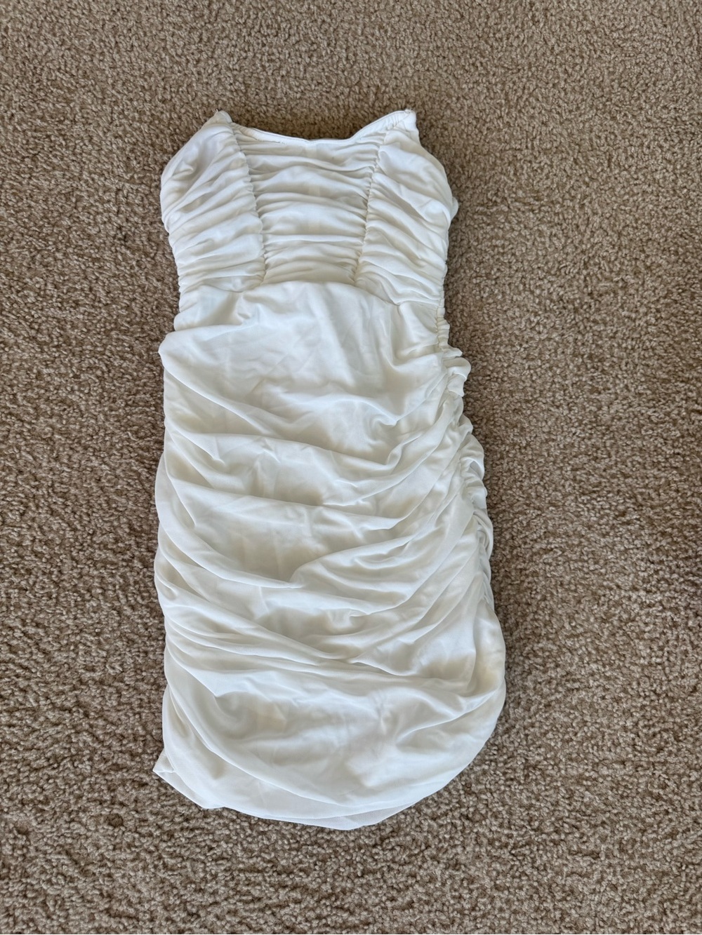 White Ruched Strapless Bodycon Dress
